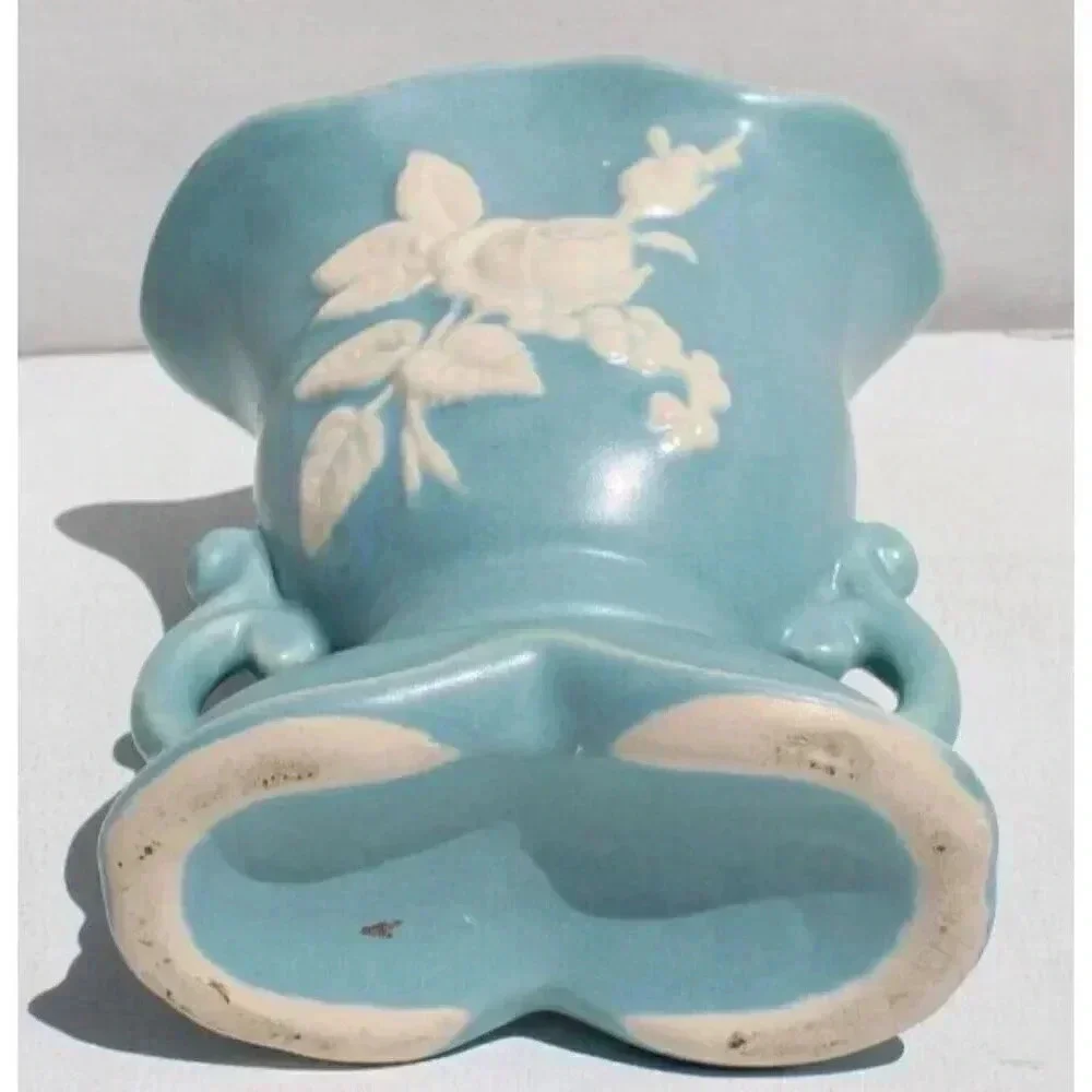 Vintage LIGHT Blue Art Deco CAMEO WELLER Pottery Vase
